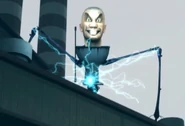 Strider Skibidi Toilet being stunned after a Stun Baton was thrown at it.