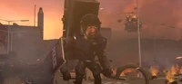 The SWAT Skibidi Mutant, stunned upon noticing the  approaching the battlefield, knowing that he is about to be attacked by him.