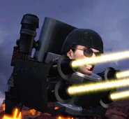 Стреляет лазерами.