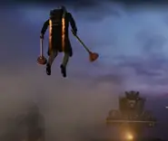 Готовится к схватке с Надзирателем Астро Туалетом.