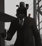 Большой Камерамен с дубинкой за спиной.