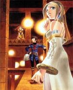 Official art of Fina, Vyse, and Aika inside the temple.