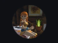 Aika can be seen with her hair down in a hidden scene early on in the game; after meeting with Dyne and reaching the surface of Pirate's Isle, Aika will briefly return home to "freshen up", by interacting with the handkerchief on the left side of her home, Vyse can spy on her.