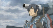 Vyse's cameo appearance in the Valkyria Chronicles anime.