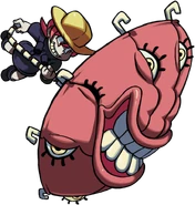 Double transformed into Umbrella, wielding Hungern as a weapon