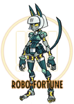 Lineup art of Robo-Fortune, including her logo and name from the Skullgirls.com