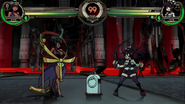 Eliza fighting Filia on the Bath of Sekhmet stage with Squigly hidden underground.