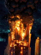 The burning ruins of Medici Tower.