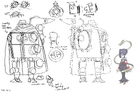 Model sheet of Big Band showing all remaining organic parts in green. His torso is still intact, but none of his limbs.