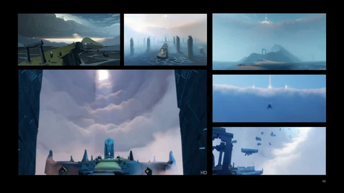 Sevendaysofsky isle1.jpg (161 kB) 🎨 "Sabíamos que a transição do Alvorecer para Campina é um limiar importante e tentamos várias maneiras diferentes de mostrar um mundo além das nuvens."