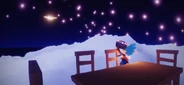 O "Monte Fuji" à noite; note que agora é um pequeno objeto brilhante à distância