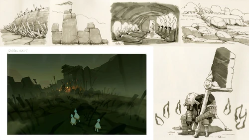 7 Days Wasteland 5.jpeg (1,15 MB) 🎨 "Depois que a estrutura da fase foi estabelecida, reiteramos a história do Ancião do Sertão. Originalmente, era uma história sobre um soldado que perdeu tudo e recuperou a esperança depois de encontrar crianças de Sky."