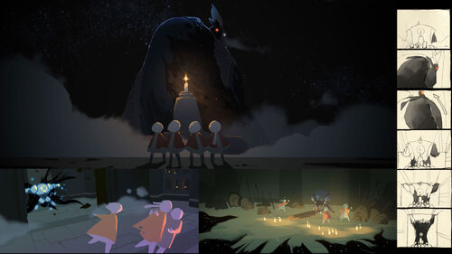 🎨 "Em um determinado momento, o Ancião foi parcialmente corrompido pela escuridão. A luz das crianças de Sky o desperta e, então, ele se sacrifica nas Criaturas de Escuridão para salvá-lo e permitir que você siga em frente."