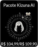 Kizuna AI IAP Pack.png (681 kB) O Pacote Kizuna AI continha o Cabelo, Acessório de Cabelo de Arco e Capa da Kizuna AI por R$104,99 (Android) e R$109,90 (iOS).