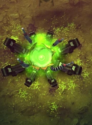 The wreck of Araneae Lebes, showing its inside content of light-green nuclear liquid.