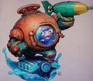 Dive-Clops's prototype holding a torpedo-like weapon instead of his Waterpedo weapon