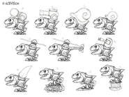 Concepts of Chopper using different weapons with different abilities