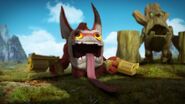 Trigger Happy and Stump Smash staring in awe at Tree Rex in the Skylanders: Giants teaser trailer