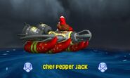 Chef Pepper Jack riding in his Toaster Bomber Sky vehicle in SuperChargers Racing