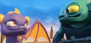 Spyro and Gill Grunt scoffing at Kaos' idle threats