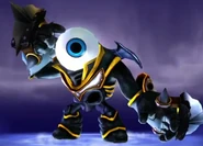 Eye-Brawl con sus nudilleras picudas y armadura de la ruta "Ojo peleador"