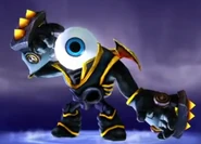 Eye-Brawl con sus nudilleras simples de la mejora "El machacador" y alas doradas de la ruta "Ojo por ojo"