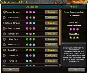 Selection window of free the PvP starter decks.