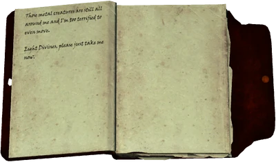 Those metal creatures are still all around me and I'm too terrified to even move. / Eight Divines, please just take me now.