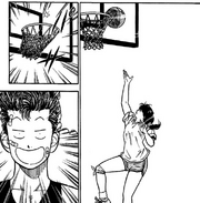 Haruko teaching Hanamichi how to do a Layup