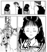 Haruko falls in affection on watching Rukawa's Slam Dunk