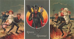 Krampus dragging naughty children to Hell