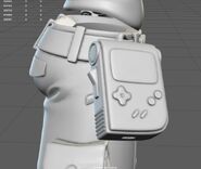 In-progress Beatrix model showcasing a Gameboy-like pouch on the side.