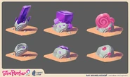 Concept art of Indigonium, Radiant Ore, and Jellystone ores