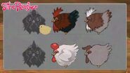 The concepts for Hen Hens and Roostros next to prototype Chickadoos.