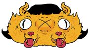 Two mirrored cat heads sharing a middle third eye
