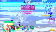 Gameplay caption of Luna, with Big Blue soaring the grounds of the rocky and asteroid plains of Luna as his Baddies protect him from the oncoming Slush Fighters