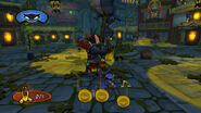 Sly pickpocketing the guard to find part of the costume. Note that the Thief Meter does not seem to be active.