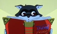 A young Sly Cooper reading the Thievius Raccoonus.