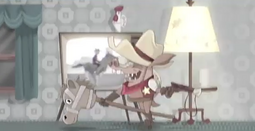 Toothpick de niño fantaseando con llegar a ser un día un vaquero