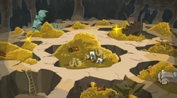 Interior de la Cámara Cooper repleta de tesoros durante una cinemática.