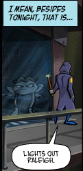 Raleigh en prisión observando a un guardia (Sly Cooper).