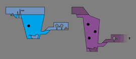 A diagram illustrating the average differences between Jolly Roger Bay (left) and Drip Drip Cave (right). Please note this is not intended to be an accurate map and is only meant to convey an approximation of the level's structure.