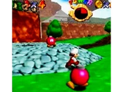 Mario with the fire Mario costume running around 