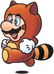Artwork of Mario using the Tanooki Suit in Super Mario Bros. 3.