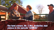 The owners of the farm in Langley, BC, Canada (where the Kent Farm outdoor scenes are filmed), greeting Greg Beeman, director of “Reckoning” (5x12).