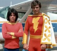 Michael Gray and Jackson Bostwick (John Davey in seasons 2-3) as Billy Batson and Captain Marvel respectively in Shazam!.