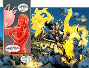 Wonder Woman fights the Yellow Lanterns.