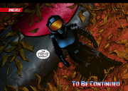 An masked entity watches the explosion.