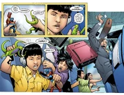 Hiro plays with his toys while the train he is in runs at full speed to a fatal accident.