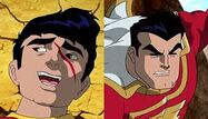 Rachael MacFarlane and Corey Burton as the voices of Billy Batson and Captain Marvel respectively in Superman/Batman: Public Enemies.